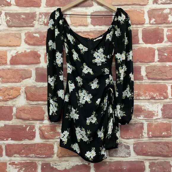 Francesca's Mi Ami Dress Women's XXS Black Multicolor Floral Side Tie Zip Up - Picture 1 of 8